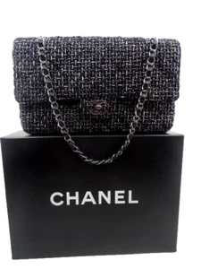 Authentic Pre-Owned CHANEL 2004 Black & White Tweed Flap Handbag, 10"x6"x2.75" - Picture 1 of 16