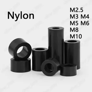 Black ABS Nylon Round Non-Thread Column Standoff Spacer Washer M3 M4 M5 M6-M10 - Picture 1 of 5