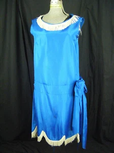 Vtg 50s Handmade Royal Blue Crepe Flapper Fringes Costume Dress-Bust 35/2XS - Picture 1 of 6