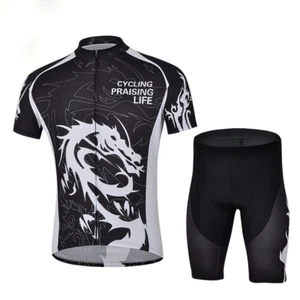 Men's Road Bike Clothes Short Sleeve Cycling Jersey and Padded (Bib) Shorts Set - Picture 1 of 9