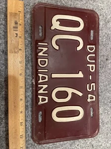 Vintage Indiana 1954 Auto Truck License Plate QC 160 Garage Man Cave Duplicate - Picture 1 of 2