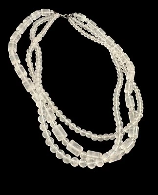 Collar Firmado FP 925 Cuarzo Rosa Tres Hilos Cuentas Diseñador Foto 1 de 4