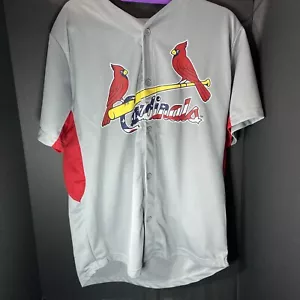 St Louis Cardinals Jersey Shirt XL American Flag Theme Shirt Vented Lanyard Gray - Picture 1 of 8