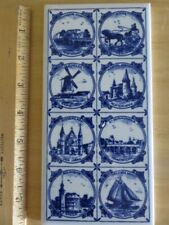 Vintage Delft Tile Trivet Blue and White Ceramic 8 Dutch Scenes 