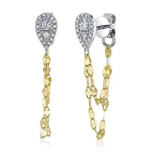 14K Gold Diamond Chain Stud Earrings Pear Teardrop Natural 0.21 CT Round Cut - Picture 1 of 3