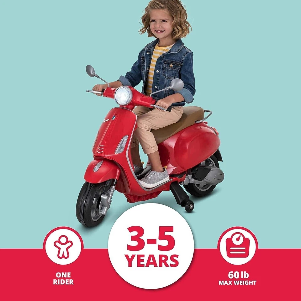 Kid Trax Toddler Vespa Scooter Electric Ride on Toy 3-5 Years Old 6 6v Red