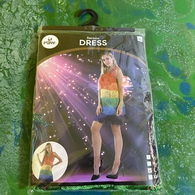 NEW KBW Rainbow Dress Women's Large Fringe Tassel 70's Disco Halloween Gay Pride - Image 1 of 4