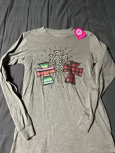 GIRLIE GIRL ORIGINAL Lulu Mac-114 Pattern Crosses-LS Deep Heather Size Small - Picture 1 of 4