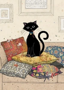 Bug Art~ Cushion Kitty ~Gold Embossed Jewel Effect Blank Greetings Card Birthday - Picture 1 of 1