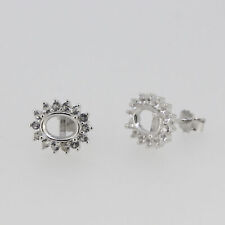 Sterling Silver Semi Mount Earrings Setting Oval OV 7x5mm Stud with White Topaz