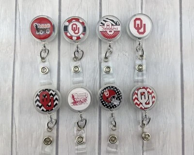 Oklahoma Sooner, carrete de insignia, insignia RN retráctil, carrete de insignia de enfermera, universidad Foto 1 de 3