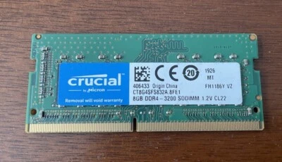 Crucial Micron 8GB DDR4-3200 SODIMM NB RAM PC4-3200AASA211 MTA8ATF1G64HZ-3G2E1 - Image 1 of 4