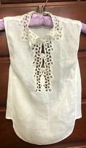 VINTAGE LINEN BLOUSE BRIEF DICKIE TOP WITH FRENCH LACE BY MAISON, FRANCE - Picture 1 of 8