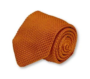 Frederick Thomas Knitted Silk Mens Tie Burnt Orange Plain Pointed End Classic - Picture 1 of 4