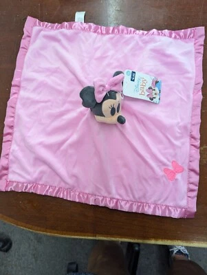 Disney Baby Girls Minnie Mouse Security Blanket Pink Layette Velour Satin Trim - Image 1 of 4