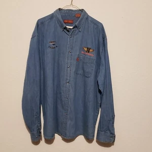 Real Ranch Wear Shirt Mens 2XL Western Denim Button Customized Motorcycle Patch - Picture 1 of 6