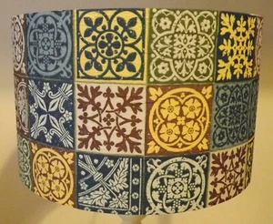 Moroccan Tiles Lampshade, No5 vintage , shabby chic,blue brown mustard FREE GIFT - Picture 1 of 5