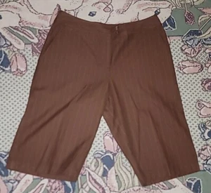 J Jill Savana Shorts Women's 8 Straight Leg Brown Striped Linen Blend Pockets - Picture 1 of 5
