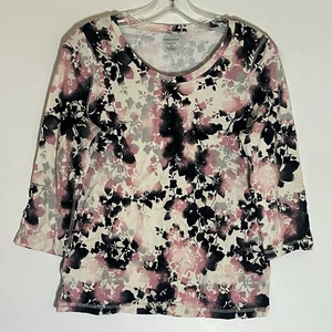 Madison Organics Top Damen Medium Lila Blumen Strick Stretch 3/4 Arm Freizeit - Bild 1 von 13