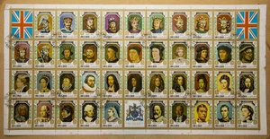 1972 Kings & Queens of England No Gum UAE Stamps Sheet William I to Elizabeth II - Foto 1 di 1