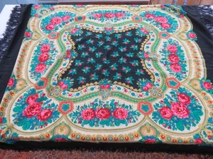 MANTEL DE ADIVINO CHAL XXL 100 % LANA ROSAS NEGRAS Y ROSAS GITANAS EXTRAVAGANTES - Imagen 1 de 17