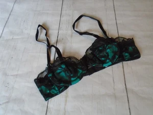 32A grün & schwarz Spitze U/W ungefüttert Vintage LILY OF FRANCE Dessous BH #1315 32A - Bild 1 von 5