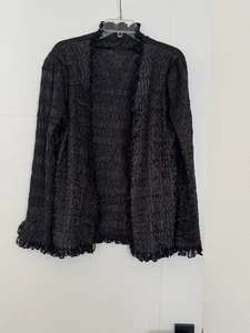 Komarov Jacket Black Crinkled Pleated Draping Lace Detail Long Sleeve XL - Picture 1 of 7