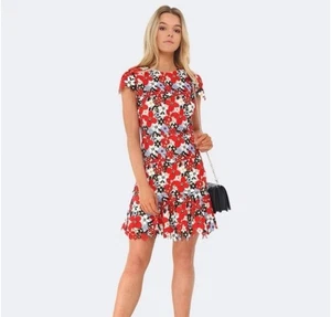 Alice + Olivia Imani Guipure Spitzen-Overlay Blumenkleid rot Gr. 0 - UVP 395 $ - Bild 1 von 24