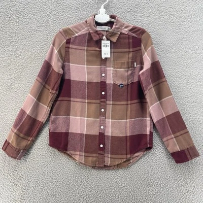 Abercrombie Kids Button Down Shirt Girl 9/10 Pink Brown Chest Pocket Comfy Soft - Image 1 of 4