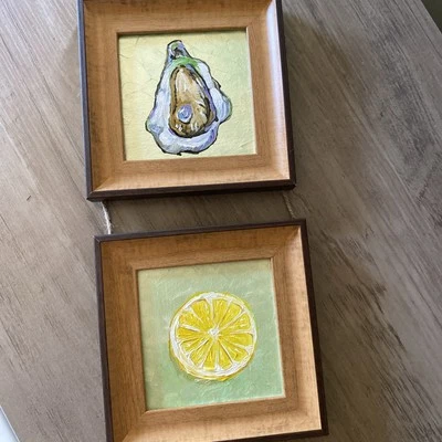 Ostra y limón, naturaleza muerta, pintura acrílica original sobre panel de lienzo, 4/4 enmarcado Foto 1 de 4