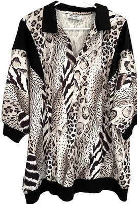 Blusa vintage Teddi of California para mujer grande estampado animal guepardo cebra años 80 Foto 1 de 4