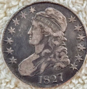1827 "Square Base 2" Capped Bust Silver Half Dollar 50C AU - Bild 1 von 4