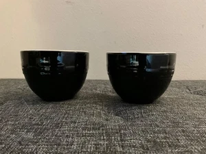 (2) Longaberger Vitrified Pottery Condiment Woven Traditions Black w White - Picture 1 of 5