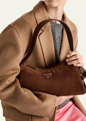 Prada Women’s Shoulder Bag – Natural Suede Leather – Brown – Gold Hardware – Med - Image 1 of 4