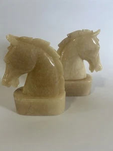 "Sujetalibros vintage, alabastro, mármol, cabeza de caballo, lote de 2, italianos, 7""" - Imagen 1 de 18