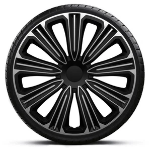FOR DACIA SANDERO 15" INCH WHEEL TRIMS HUB CAPS SILVER & BLACK ROSS 4PC - Picture 1 of 4