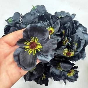 Artificial Silk Poppy Anemone Decorative Fake Flower Heads 7cm Black 90-Pieces - Picture 1 of 7