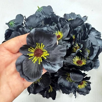 Cabezas de flores falsas decorativas de anémona amapola de seda artificial 7 cm negras 100 piezas Foto 1 de 4