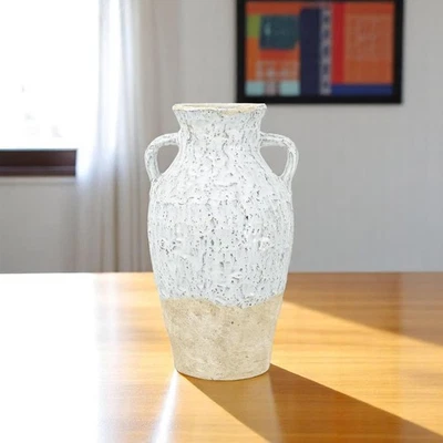 14" Beige und Elfenbein Farbblock Amphore Terrakotta Tischvase - Bild 1 von 4