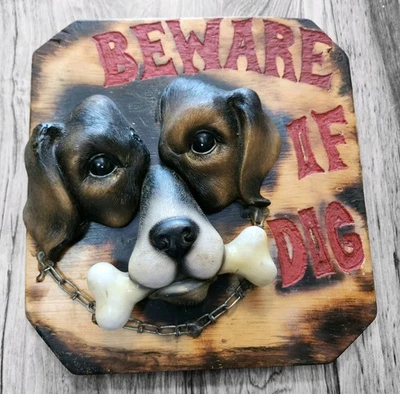 Letrero de madera 3D Beware of Dog Beagle 1984 de colección único arte de patio hallazgo raro Foto 1 de 4