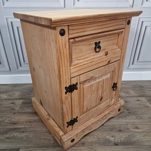 Retro Vintage Solid Wooden Pine Bedside Table Drawer Cabinet Cupboard Mexican - Picture 1 of 24