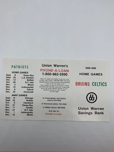 Vintage 1985-86 New England Patriots NFL Pocket Schedule - Union Warren Savings  - Bild 1 von 2