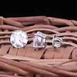 14k White Gold Plated 2.00Ct Moissanite Round Cut Women's Stud Earrings - Picture 1 of 8