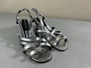 Kenneth Cole made in Spain women's silver leather strappy heels size 6.5 - Picture 1 of 3