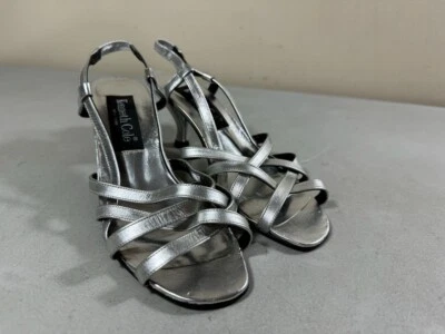 Kenneth Cole made in Spain women's silver leather strappy heels size 6.5 - Image 1 of 3