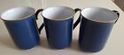 Denby Imperial Blue 3x Mugs Straight Sided Ear Shape Handle Discontinued VGC