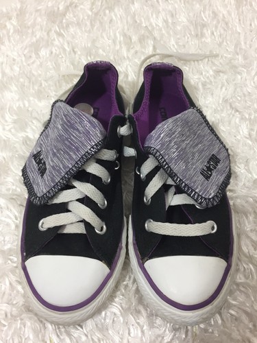 Scarpe da ginnastica Converse All Star GIOVENTÙ taglia 13 nere viola pieghevoli lingua posteriore