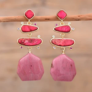 2025 Stone Carrot Shaped pink OrangeBlue and Red Emperor Stone Earrings gifts - Bild 1 von 1