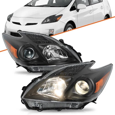 For 2012-2015 Toyota Prius Headlights Black Amber Headlamps Halogen Type Set L+R - Image 1 of 4