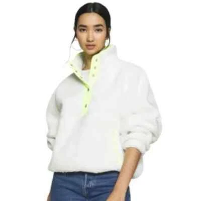 Пуловер American Eagle размер Small Sherpa негабаритный белый/неоновый желтый удобный - Изображение 1 из 4